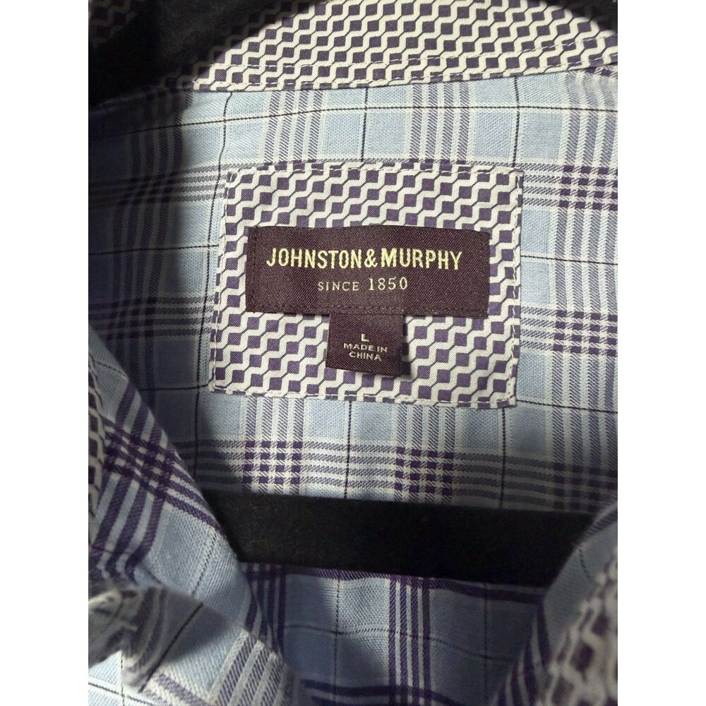 Johnston & Murphy Classic Fit Plaid Button Down Shirt L Large Light Blue Cotton - Picture 4 of 10